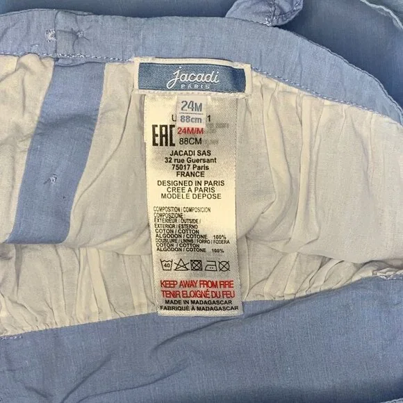 Jacadi Girls Blue Smocked Dress Bloomer Set Flutter Sleeve Size 24 M - Picture 4 of 4